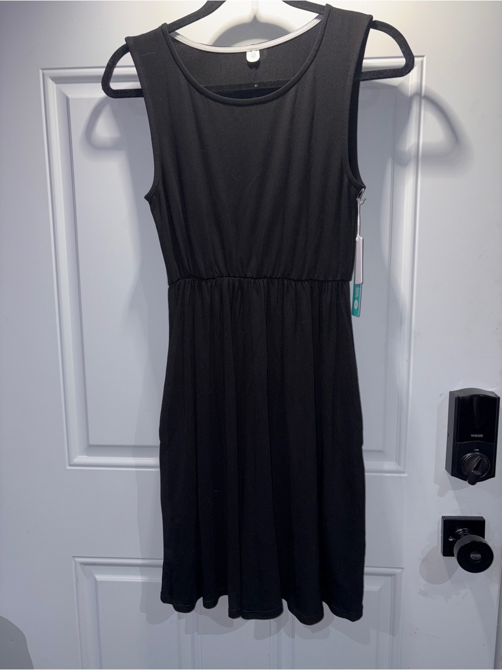 Sleeveless Black Gathered-Waist Dress